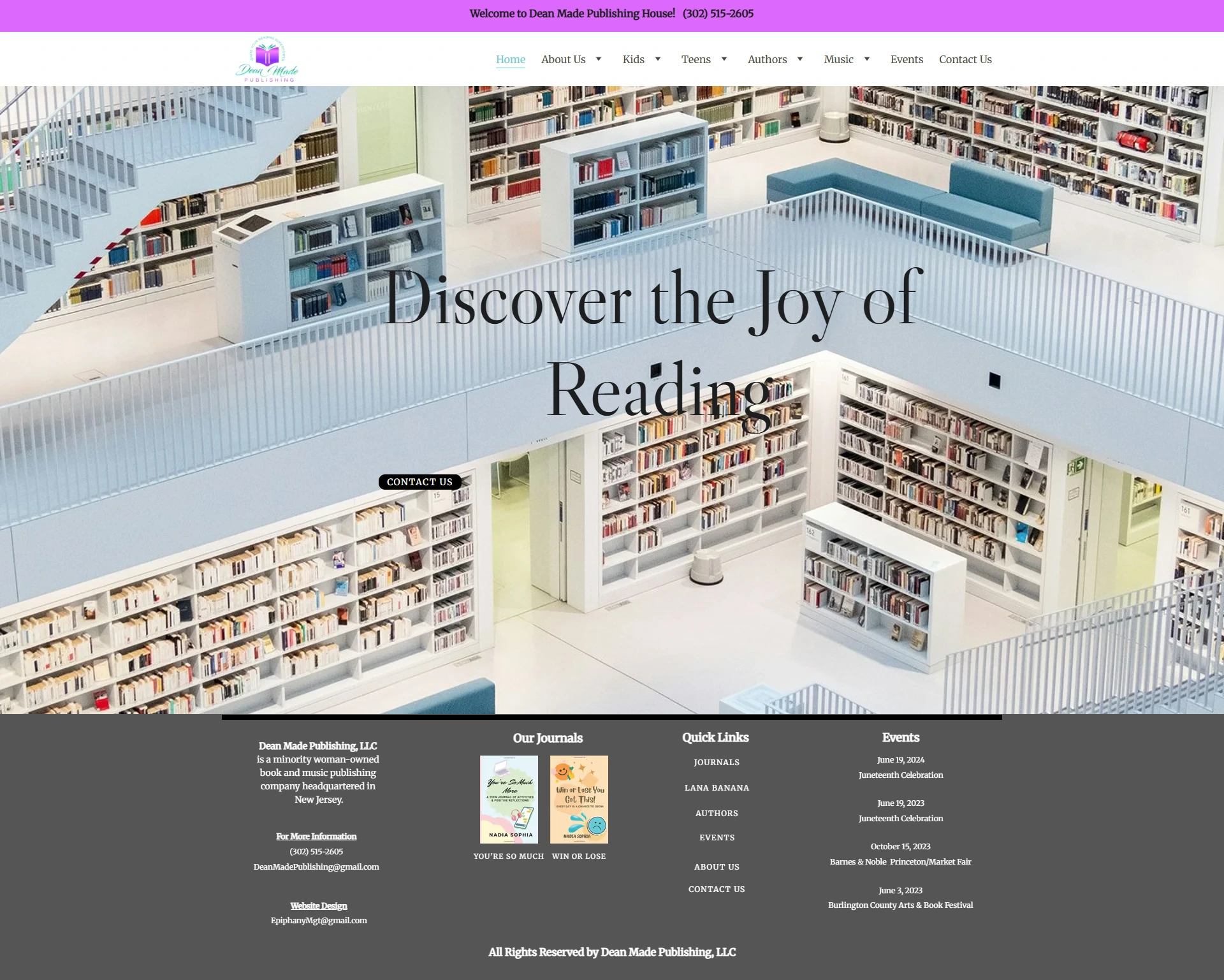 Book and Music Publishing Company Website Layout