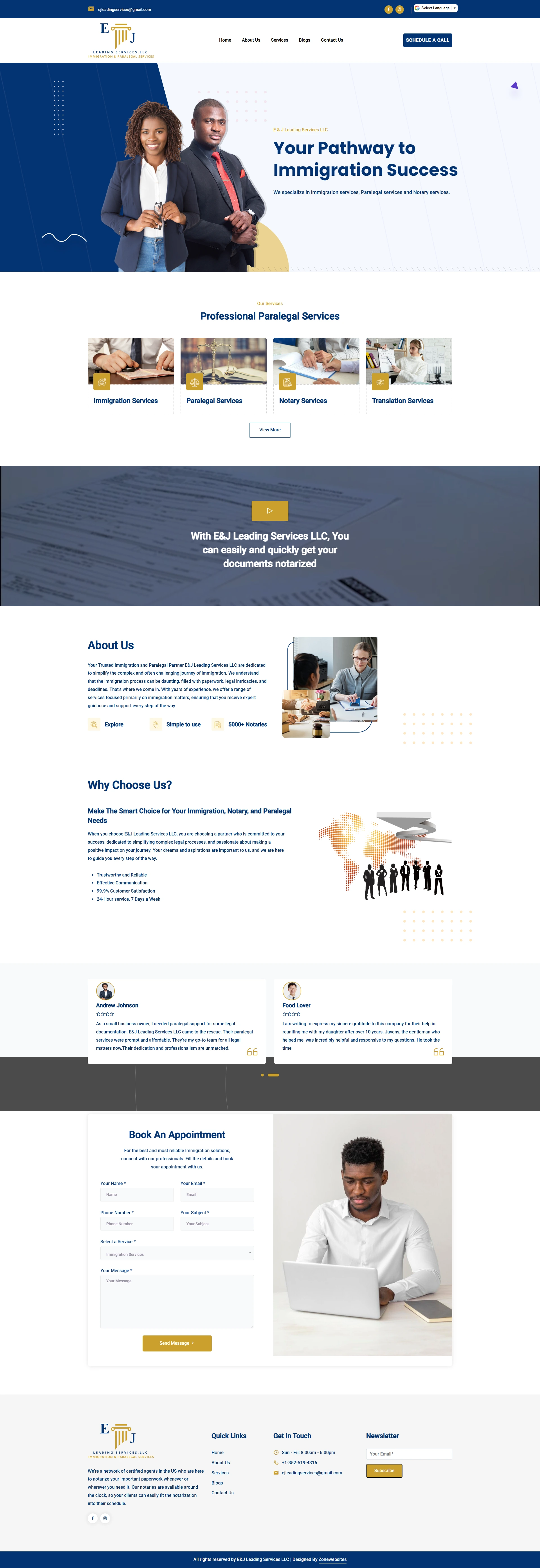 Immigration, Notary, and Paralegal Services Website Design